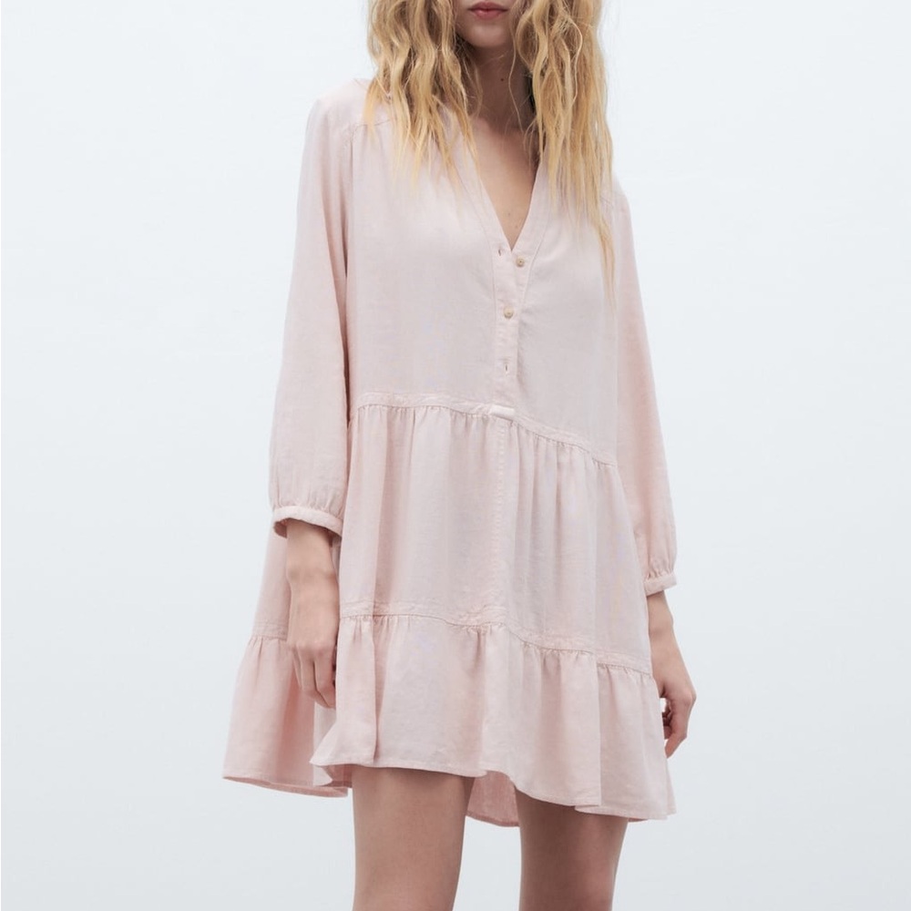 Zara Pink Babydoll Dress with Bishop Sleeves